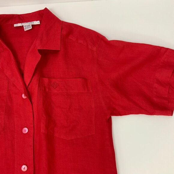 Vintage 90s Ann Taylor 100% Linen Red Button Up Shirt Small - Picture 12 of 16